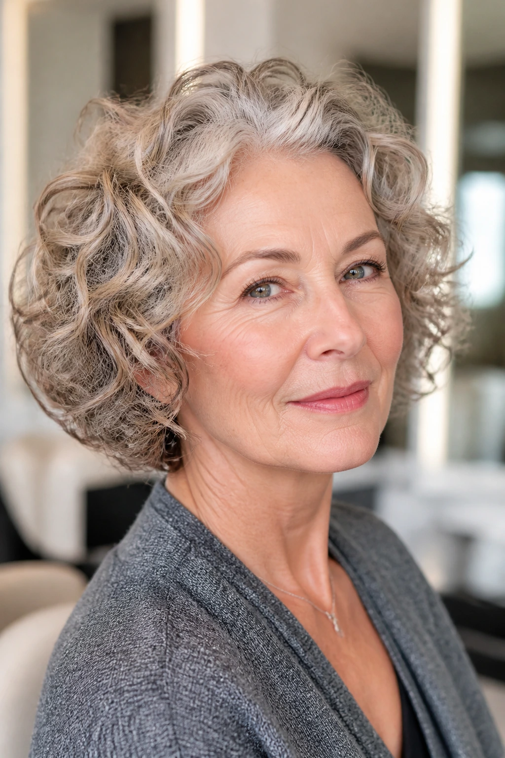 Portrait of a woman with hydrated curls, highlighting healthy texture and shape.