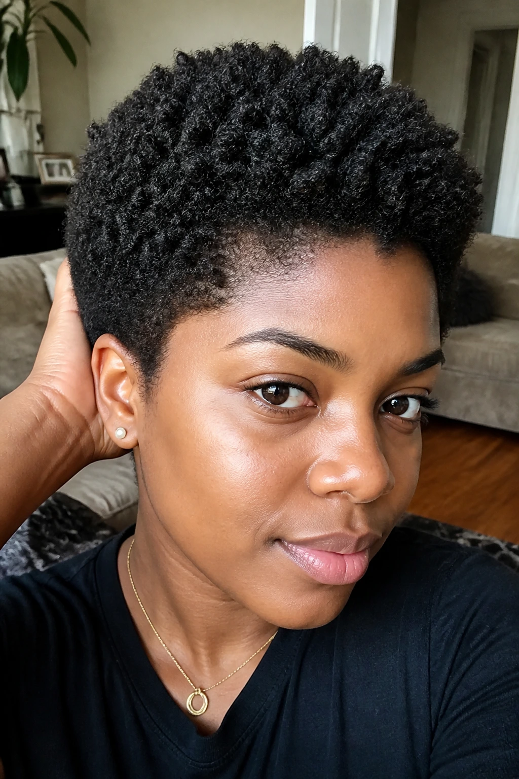 Close-up of a curl sponge fro on short 4c hair