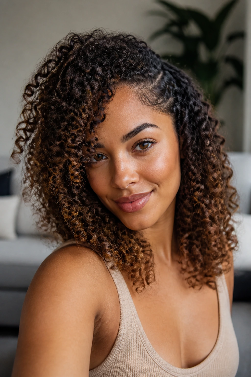 Portrait showing curl texture variations across hair to illustrate adaptations