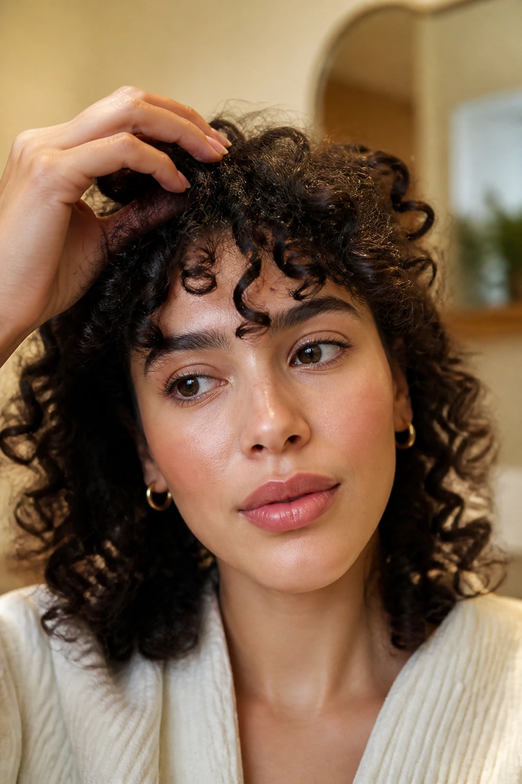 Real person showing fringe lift for cleaner bangs