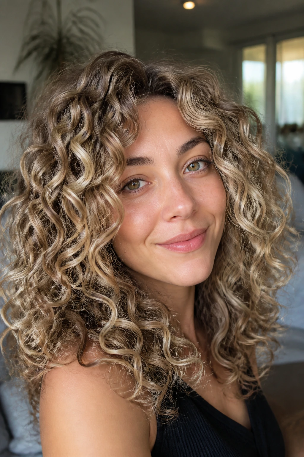Curly dimension blonde close-up with defined curls