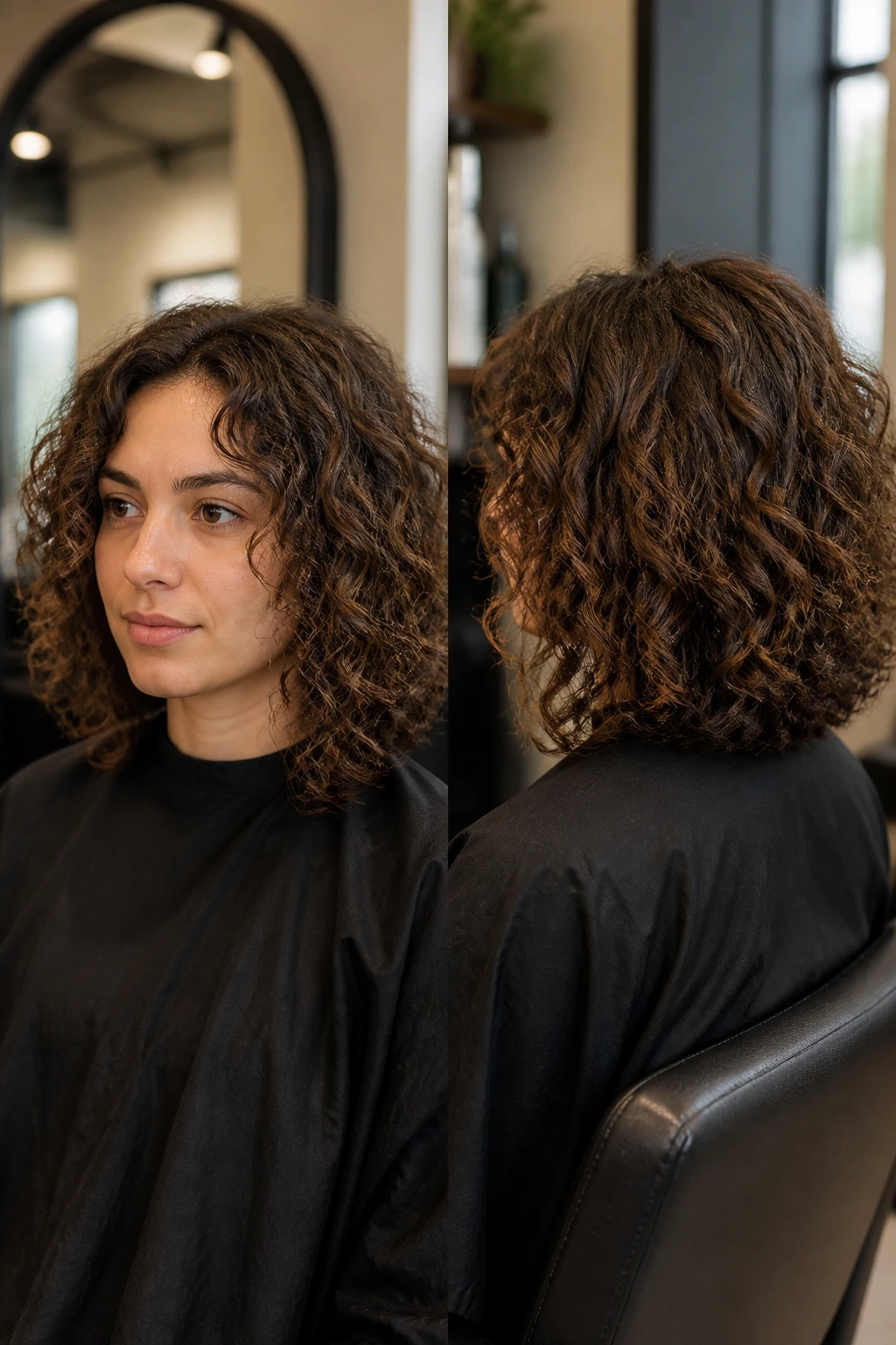 Real woman in salon chair showing longest dry-length pieces