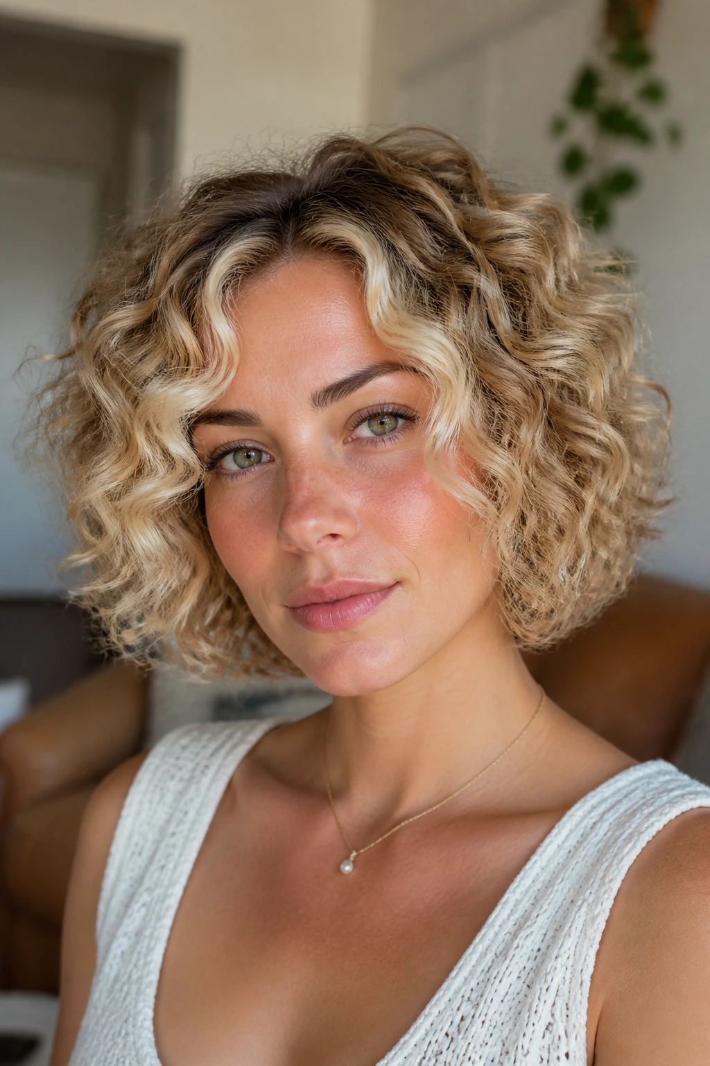 Curly short bob with halo frame bright front pieces