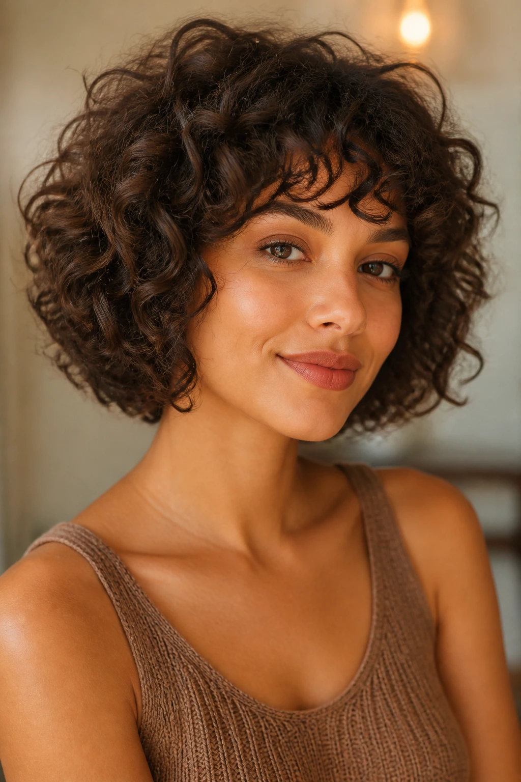 Portrait of a real person with a curly bob showing versatile variations.