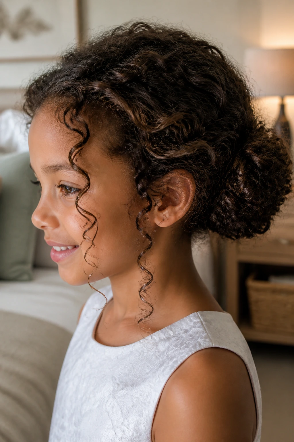 Curly bun with tendrils on real girl