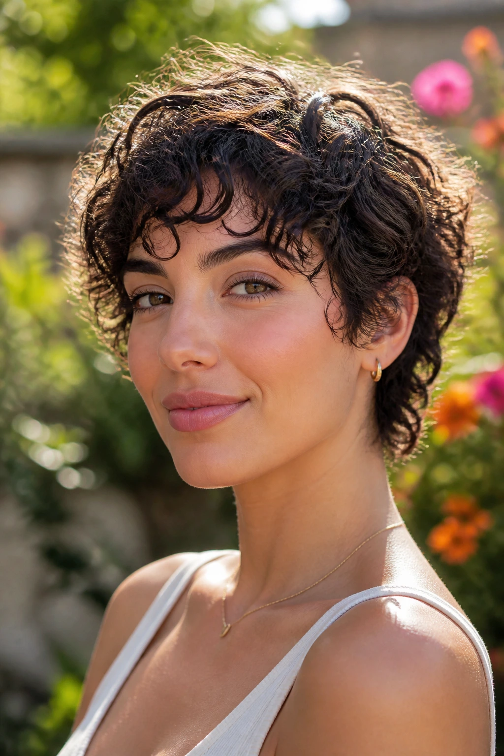 Portrait of a person with a curly crop showing stacked curls
