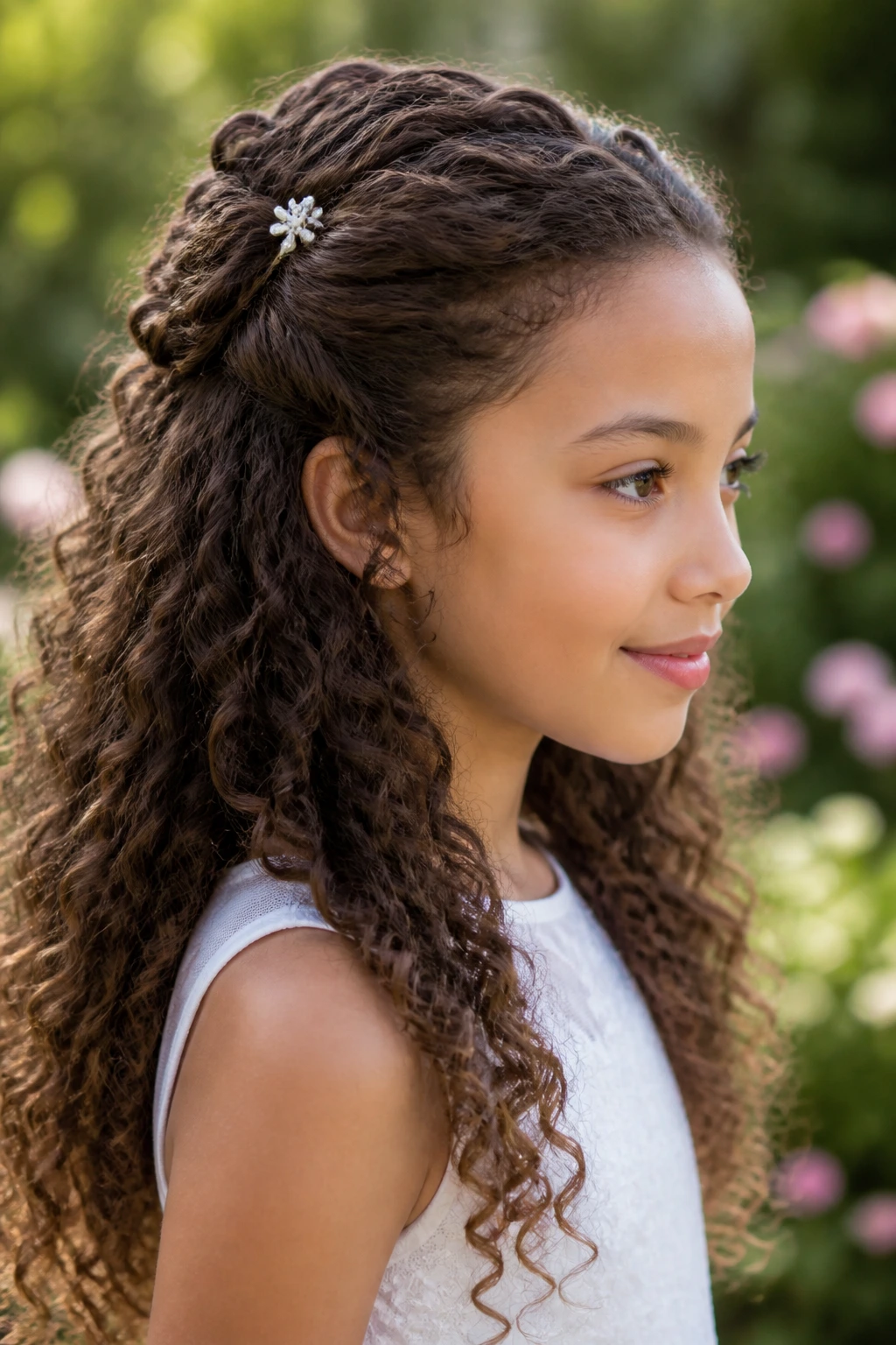 Curly-haired girl wearing half-up hairstyle