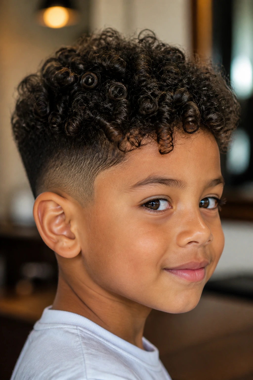 Close-up of a real child with curly hair showing natural texture
