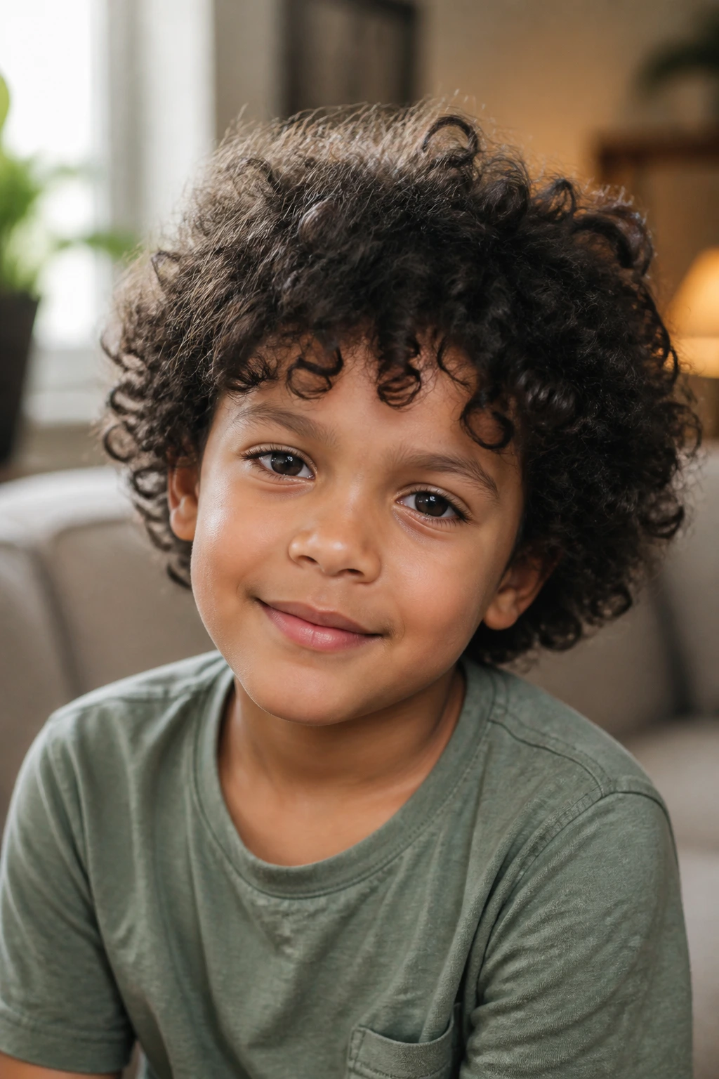 Close-up of a child with curly textured hair styled for comfort and movement