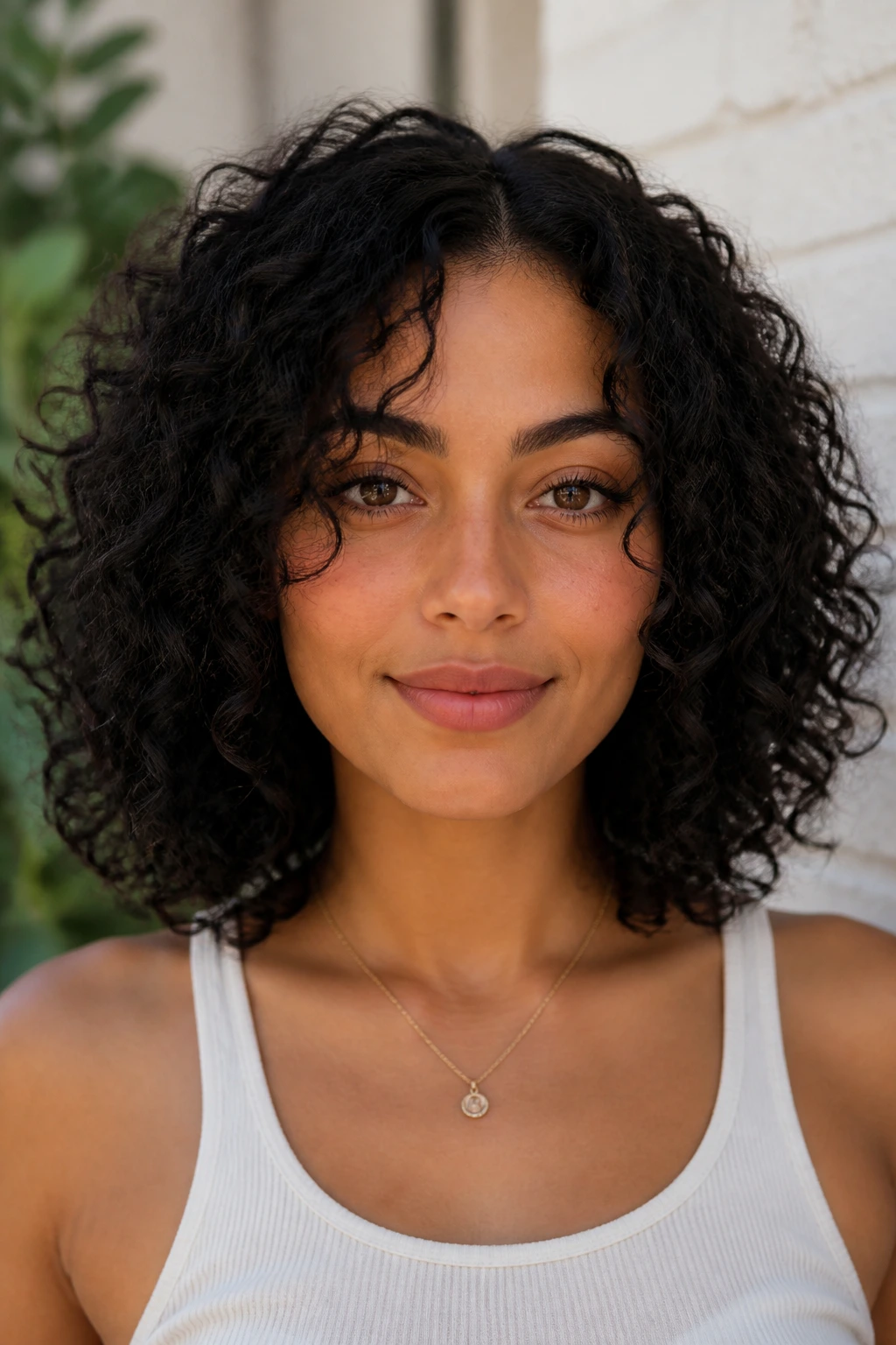 Real person with curly hair showing shoulder-length variation for width