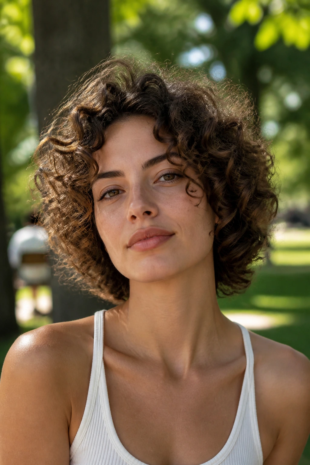 Close-up portrait of curly halo shag with curls forming a halo