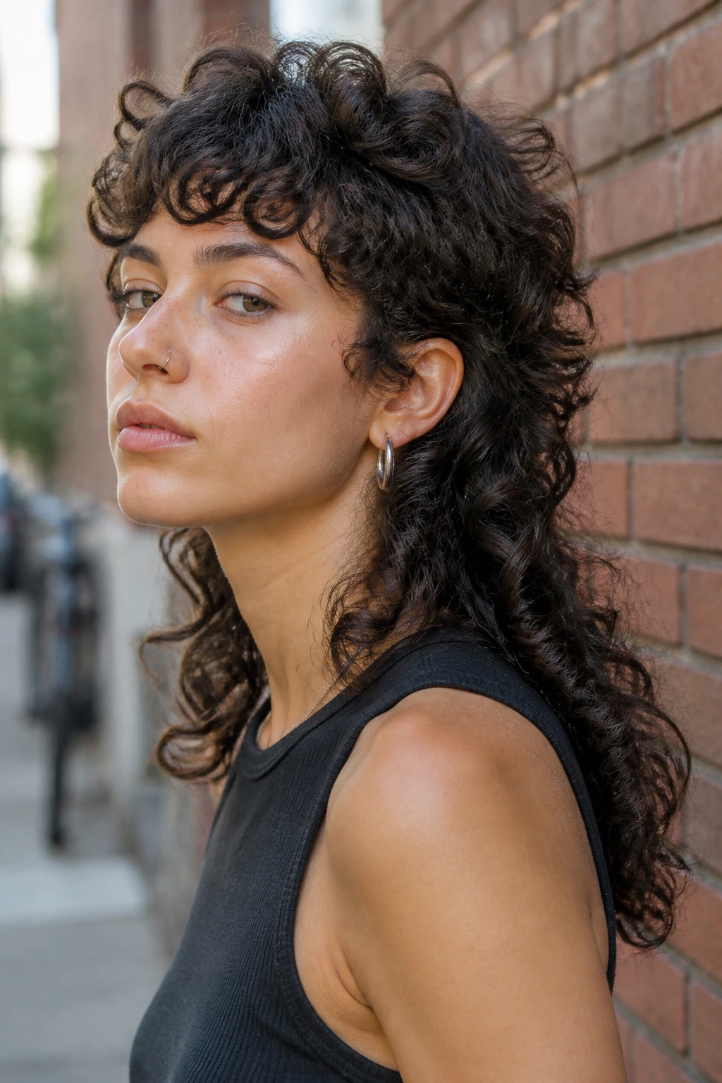 Real person with curly mullet and soft-edged layers