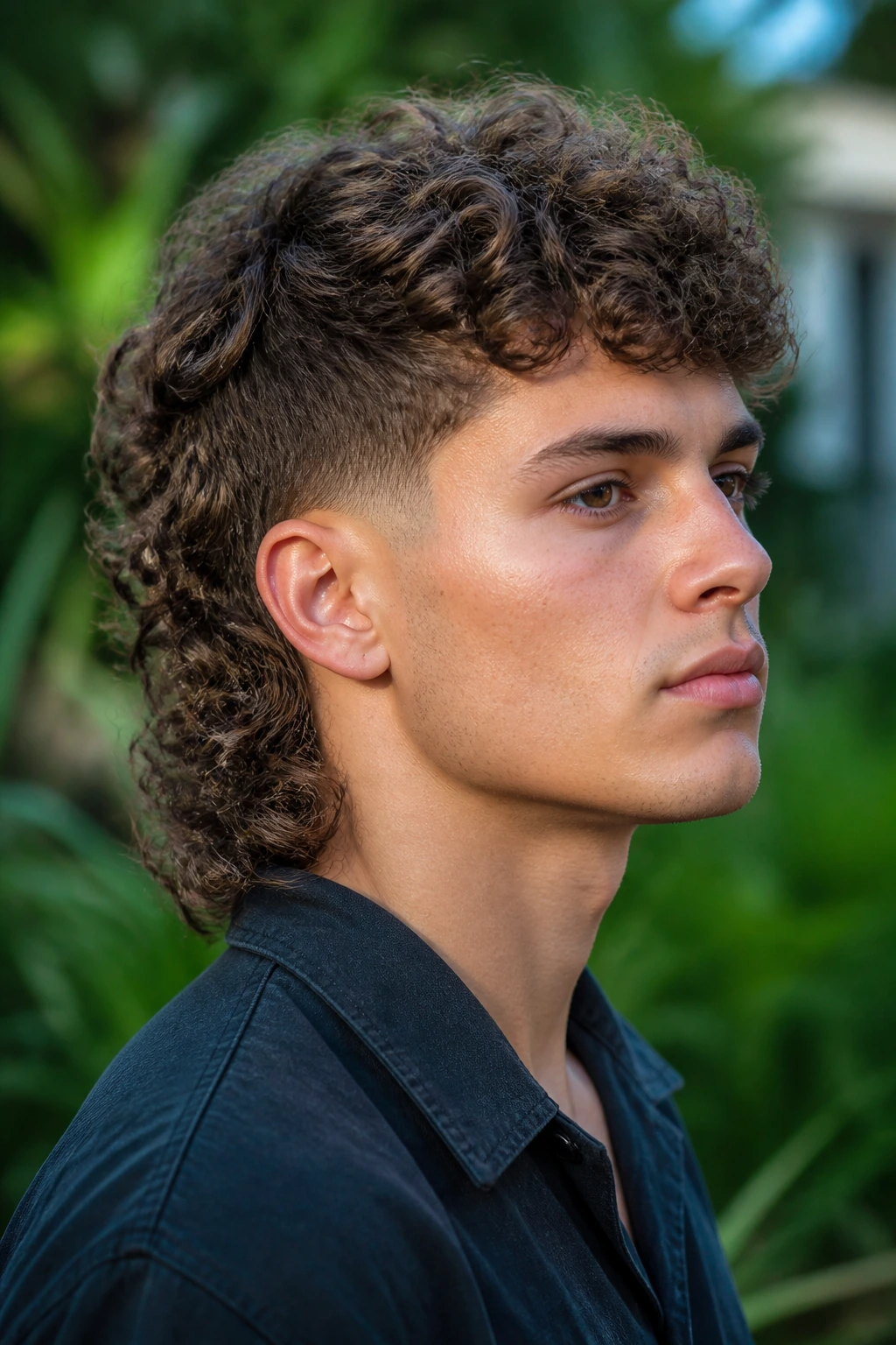 Real person with curly mullet and tapered sides