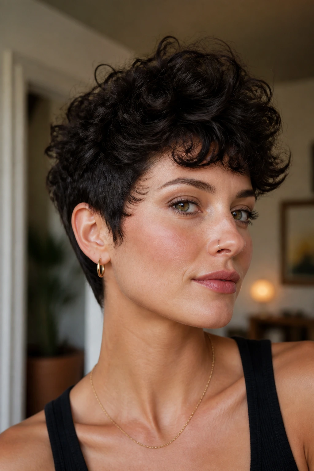 Portrait of a person with long-crowned curls creating visible lift