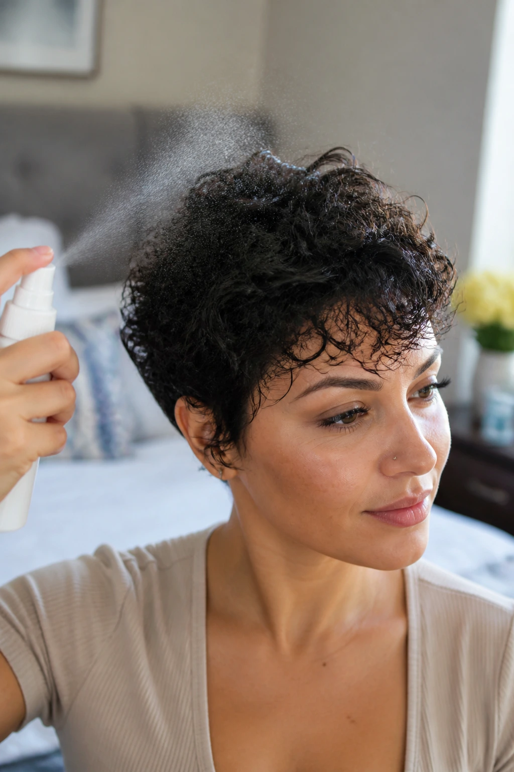 Curly pixie refreshed between wash days