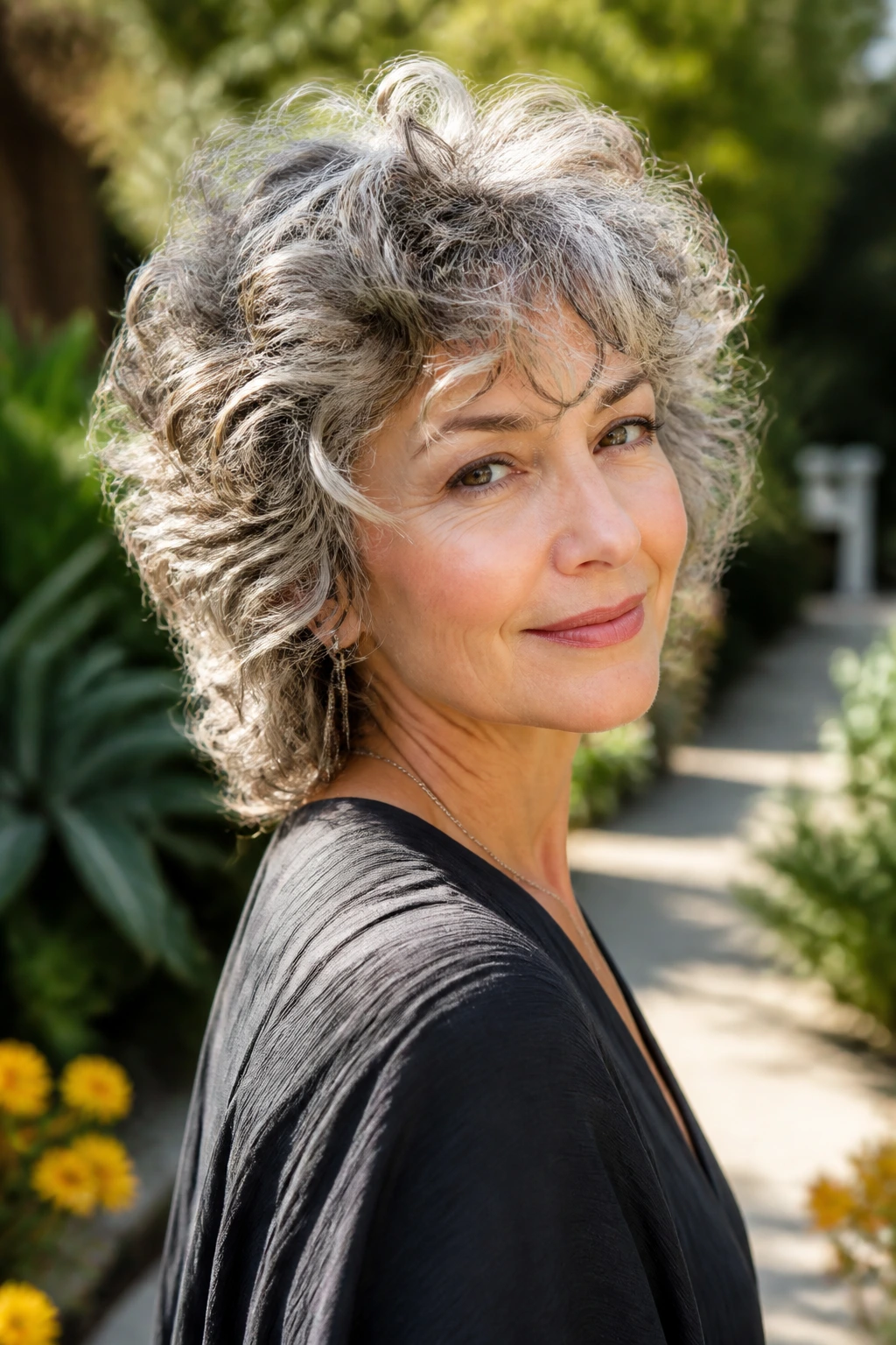 Curly hair with crown lift rocker shag on a real woman
