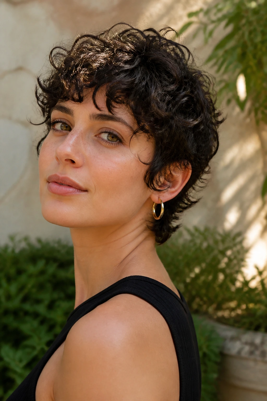 Close-up portrait of real person with curly shag crop.