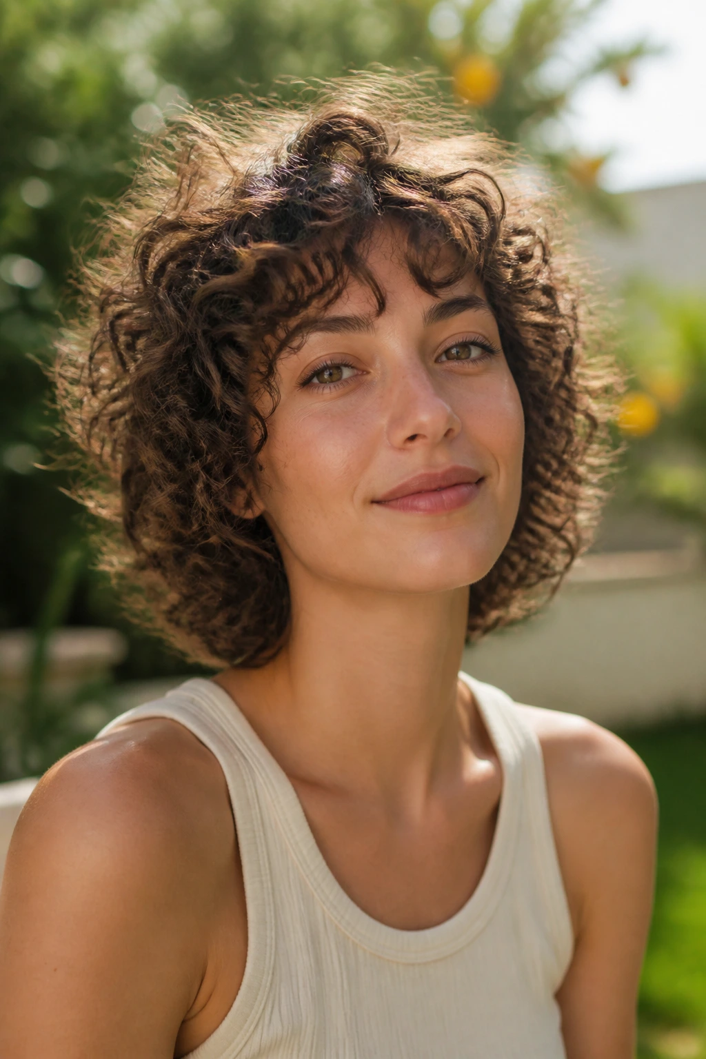 Real person with curly shag for fine hair showing defined curls.