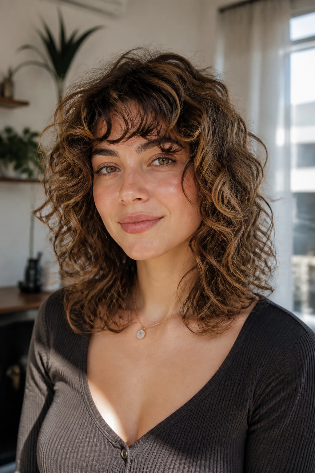 Curly shag with crown lift and textured ends