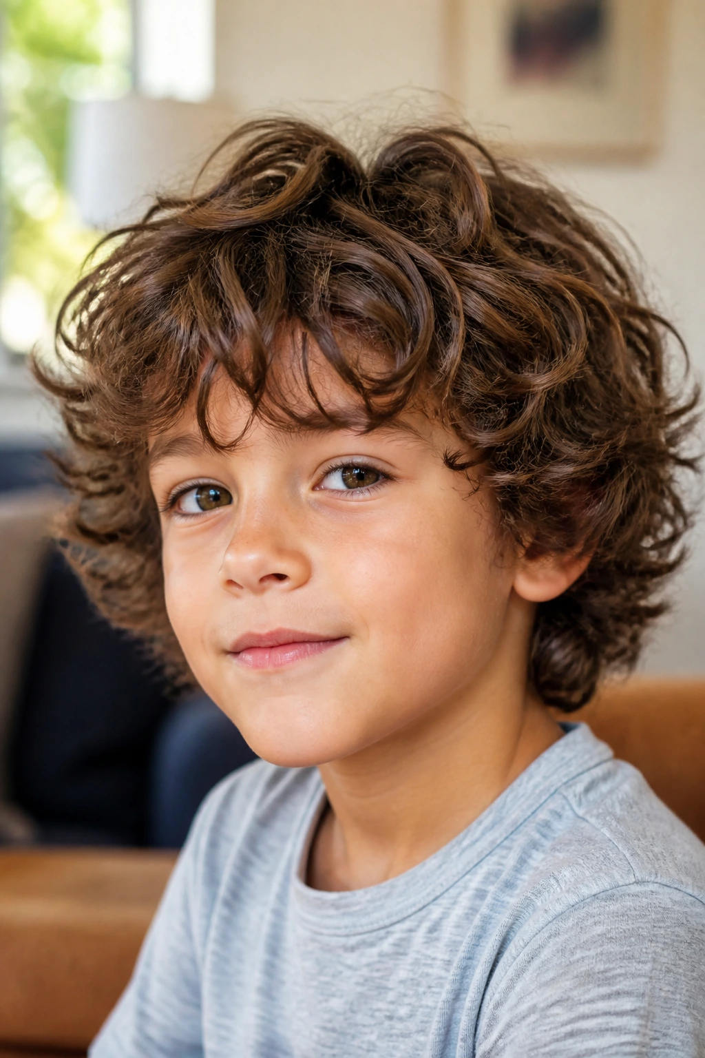 Portrait of a boy with curly shag and soft layers