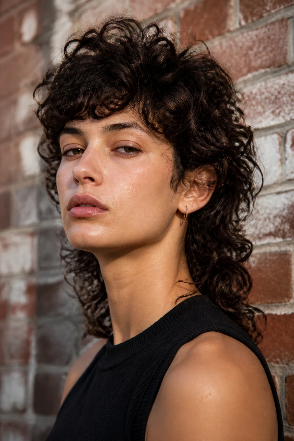 Real person with curly shag mullet hairstyle