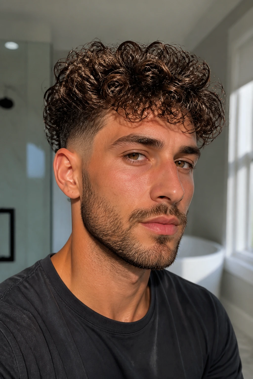 Close-up of a man with curly taper and defined curls