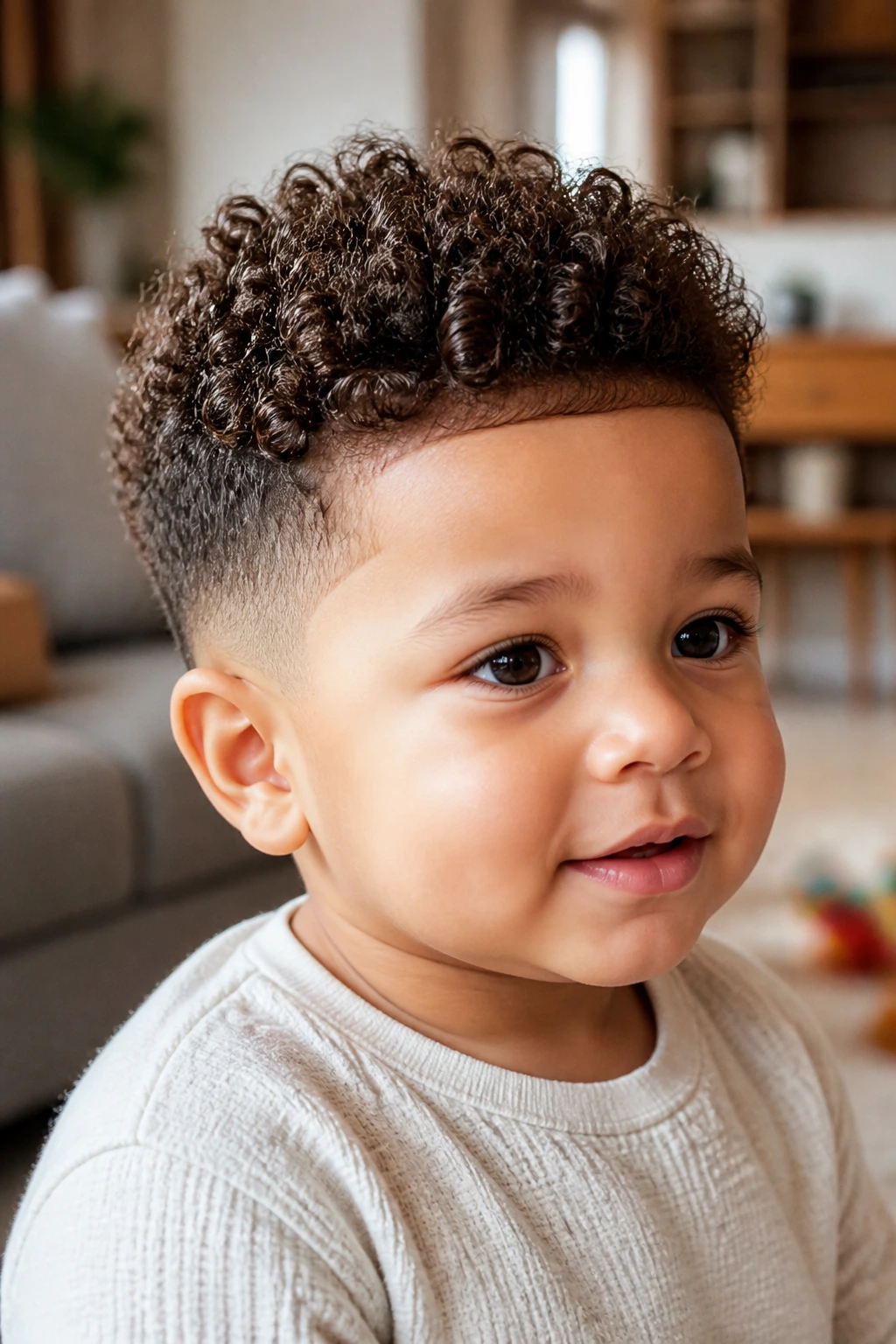 Toddler curly top with taper haircut