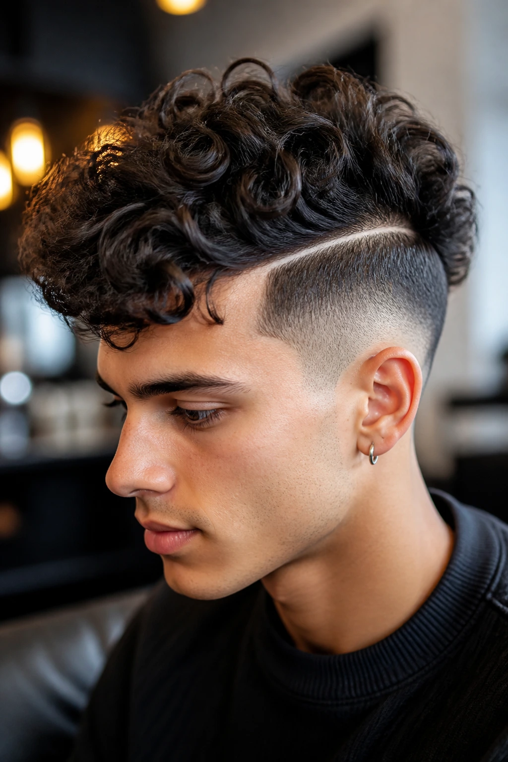 Close-up of Curly Undercut with Clean Disconnect on a real person