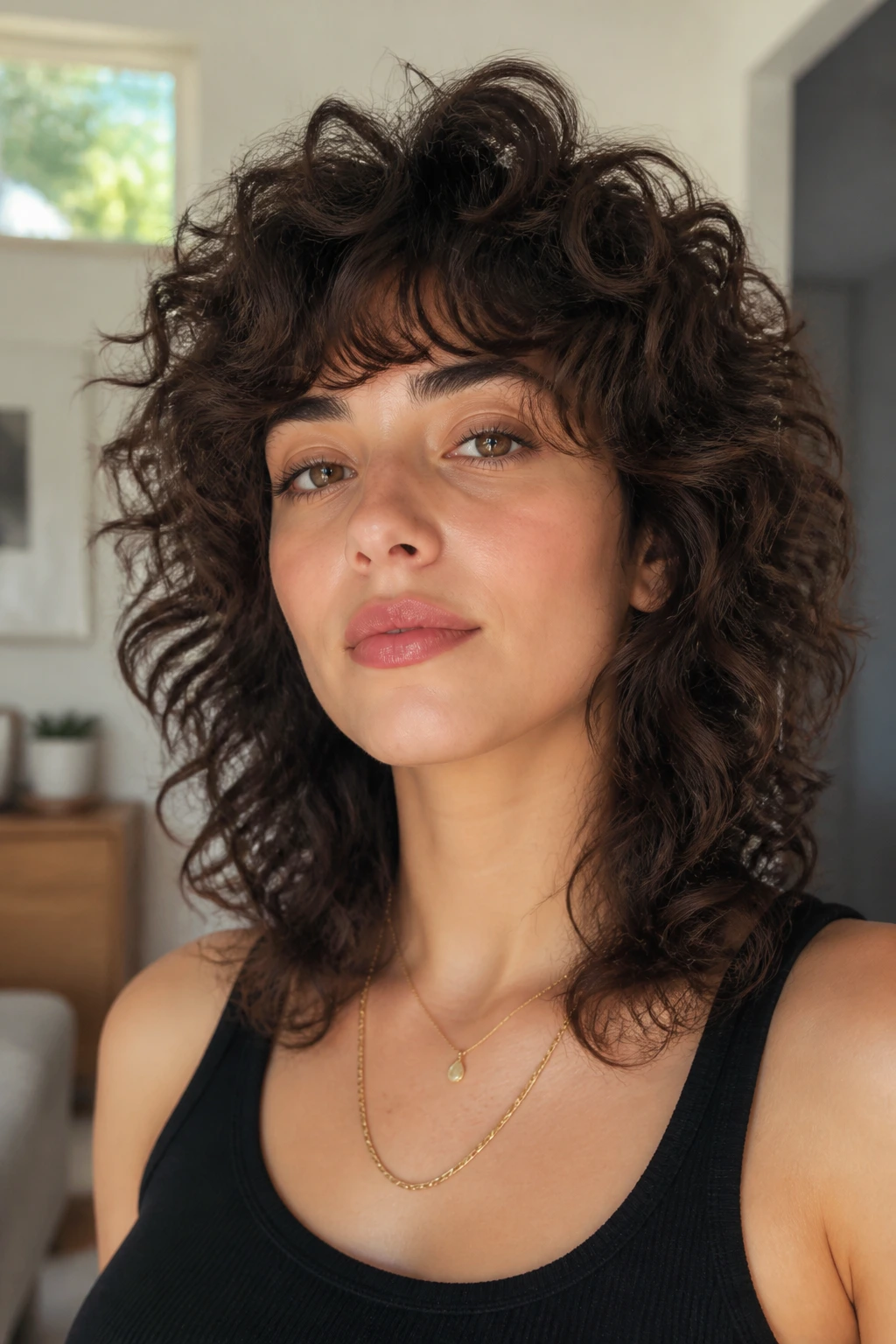 Curly wolf cut with crown lift on a real person