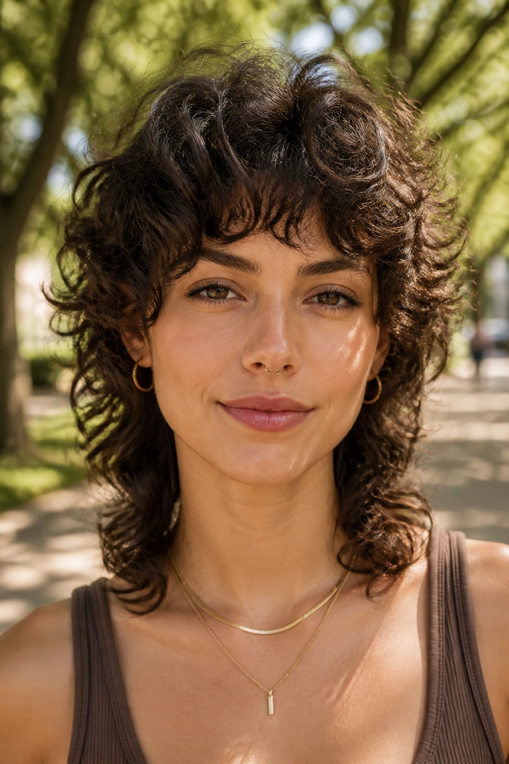Real person with curly wolf cut and rounded crown