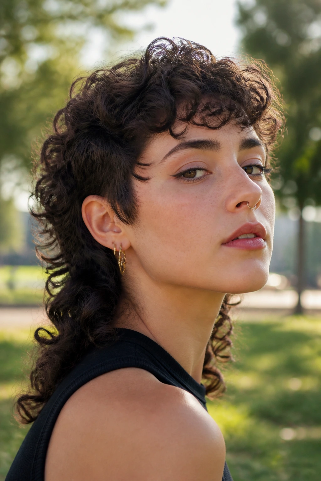 Portrait of person with curly wolf mullet showing curl pattern.