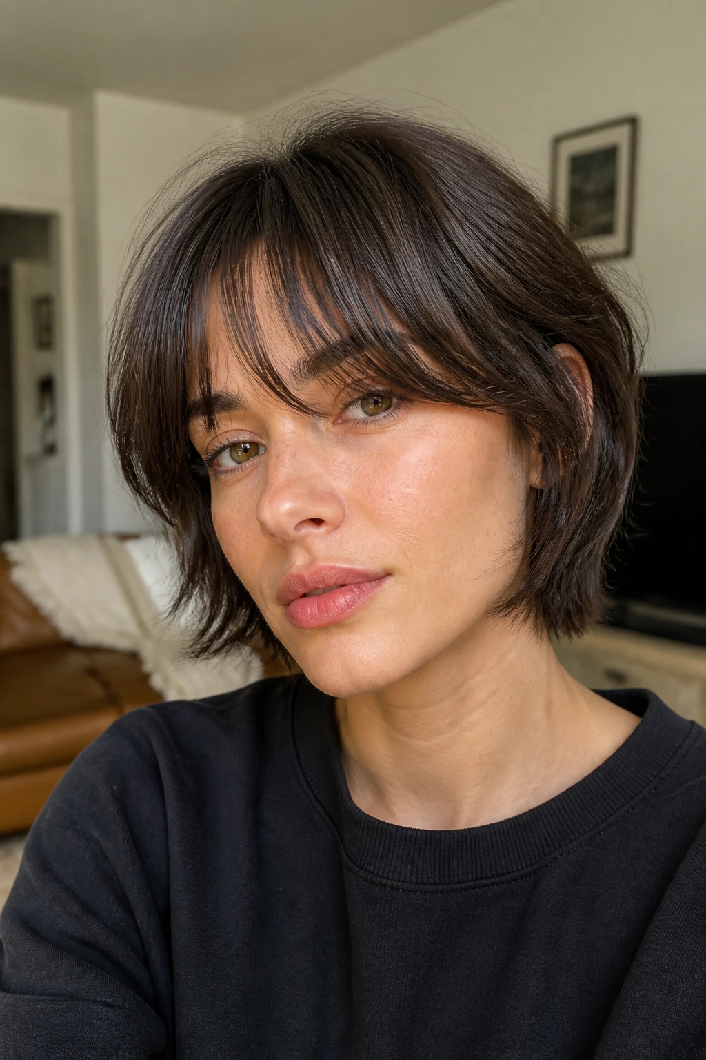 Portrait of a person with curtain bangs showing fringe placement