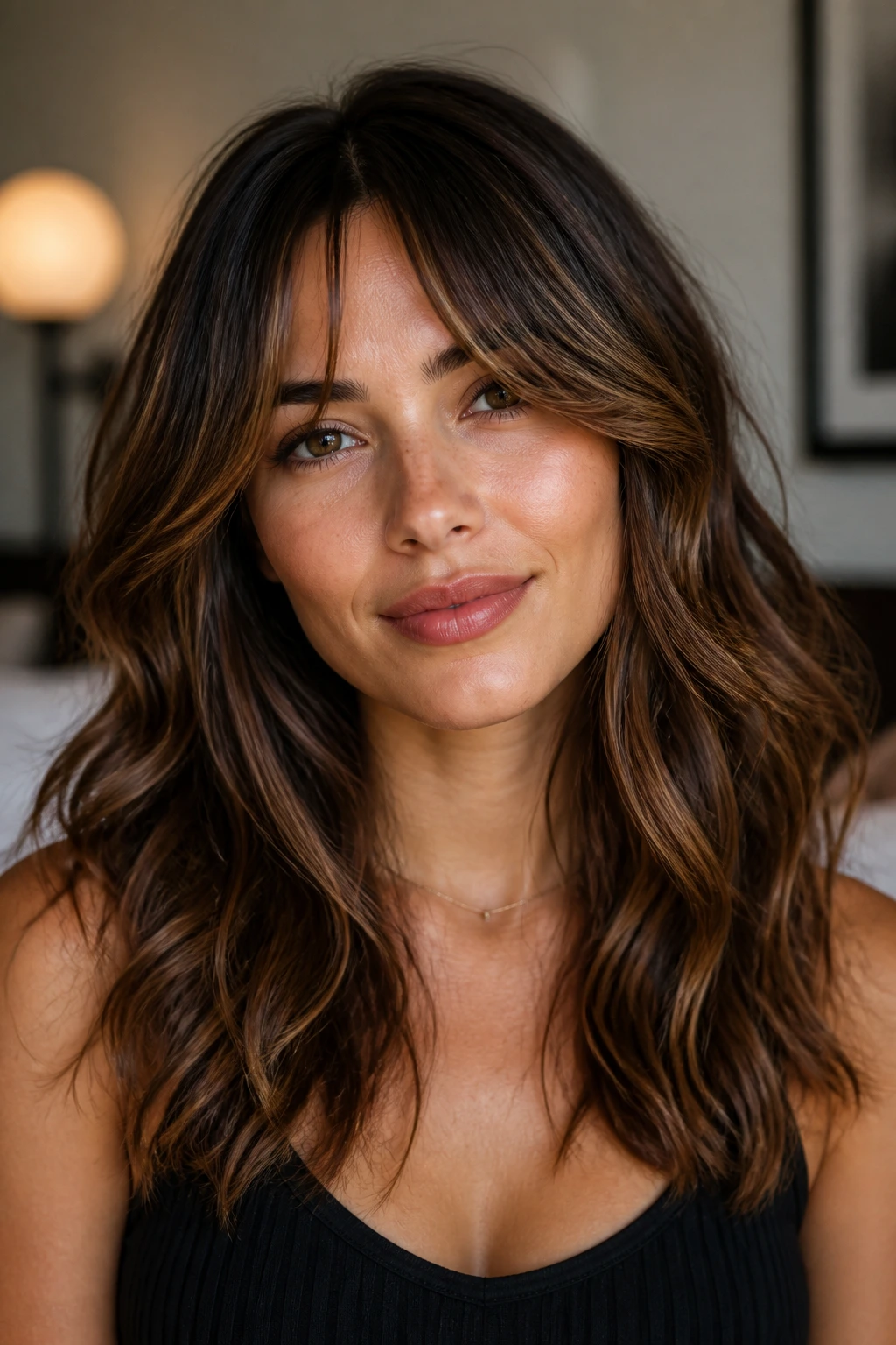 Portrait of a woman with neatly styled curtain bangs showing versatile shape