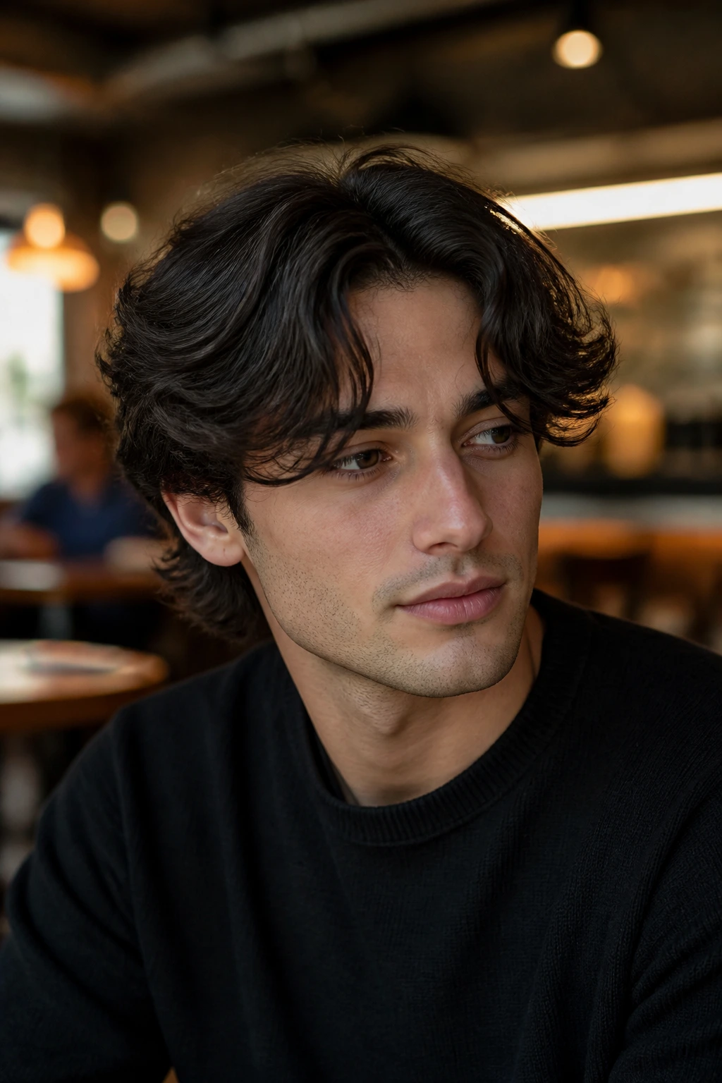 Man with curtain cut and loose middle part