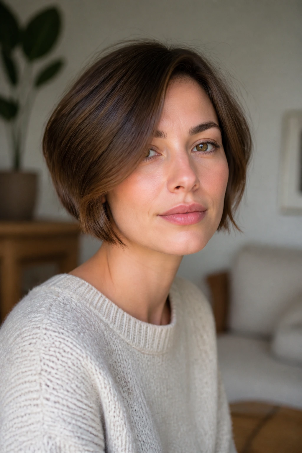 Portrait of a person with a curve-forward bob variation
