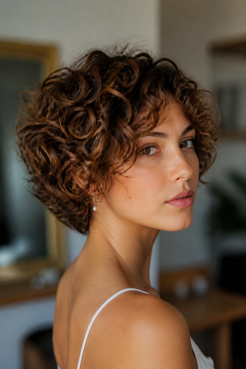 Portrait of real person with longer front and softer back in a rounded curl