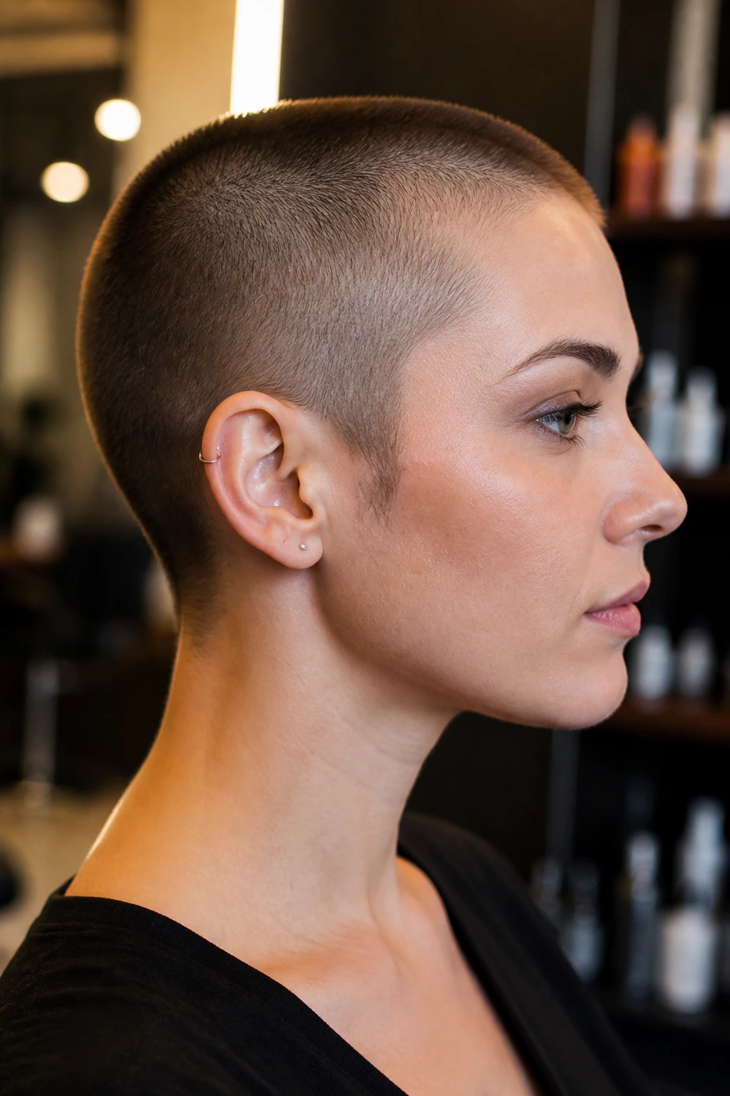 Profile portrait showing curved sideburn buzz on a real person