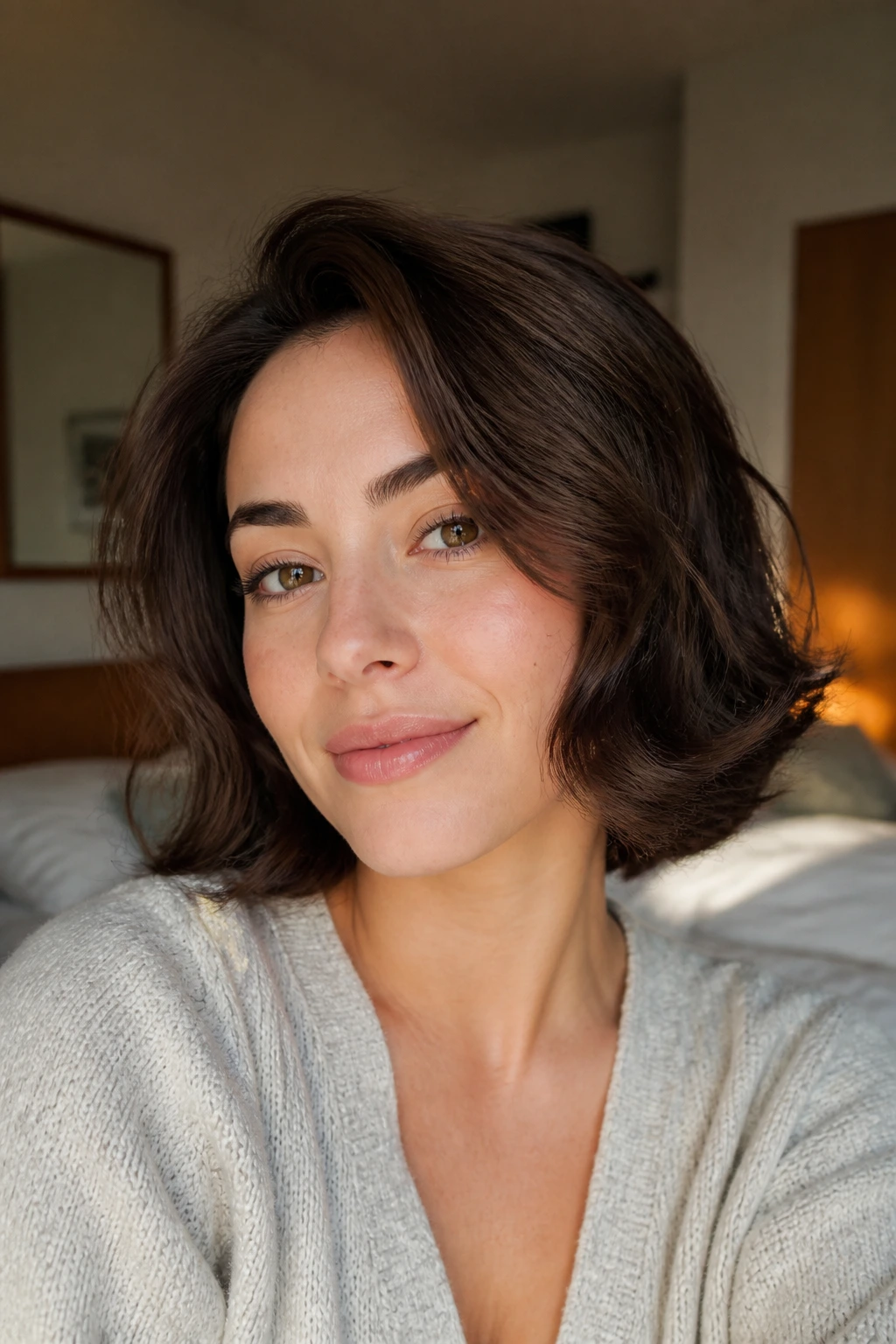 Portrait of a woman with curved-under wavy bob
