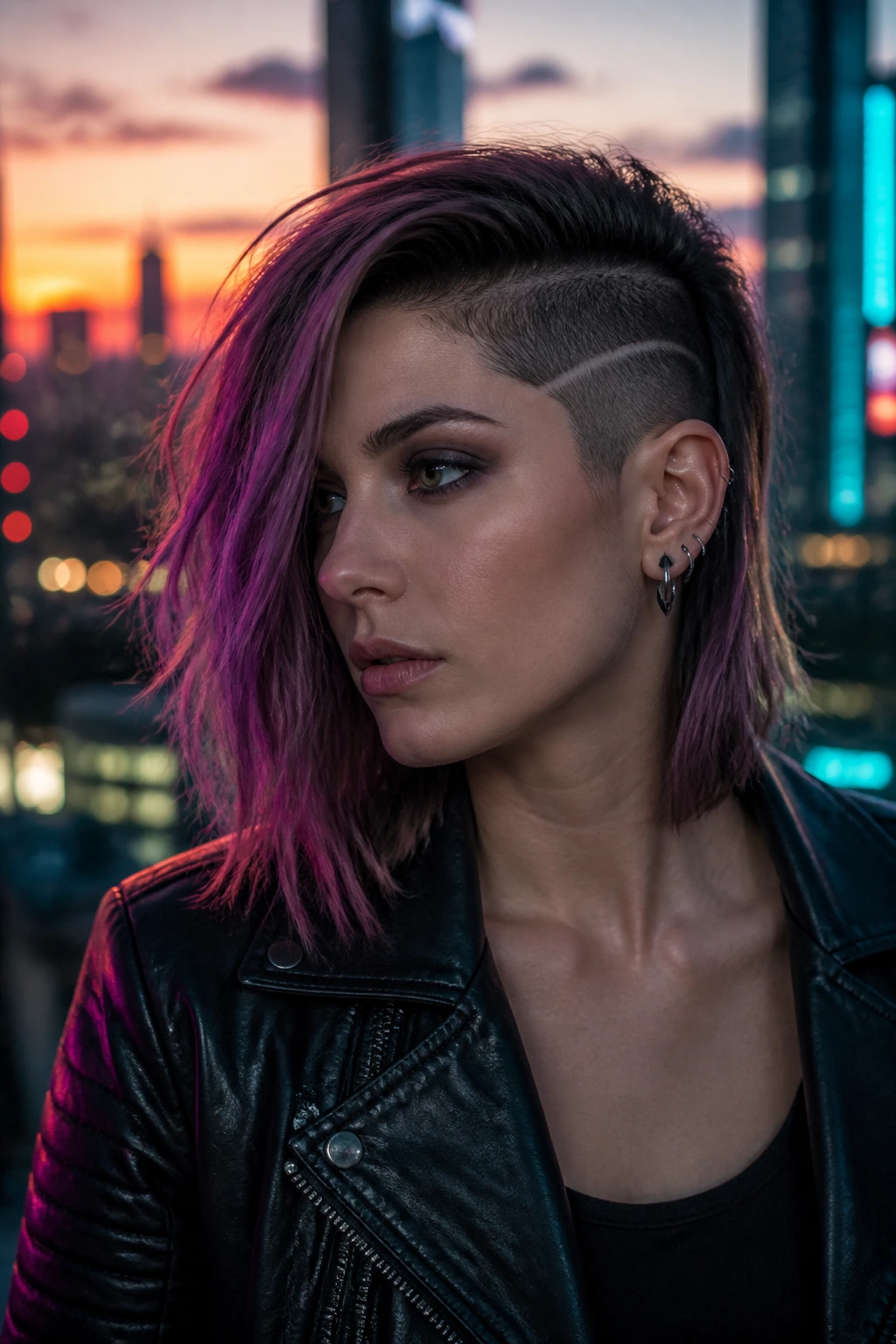 Portrait of a real person with Cyber Punk Diagonal Undercut hairstyle