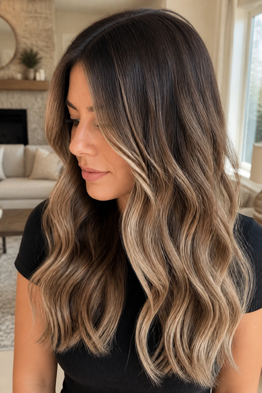 Brunette with beige blonde ribbon fade on real person
