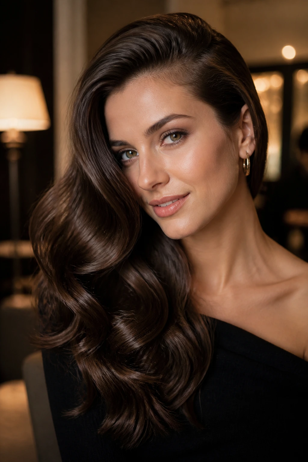 Close-up of a real person with deep-sweep date-night waves