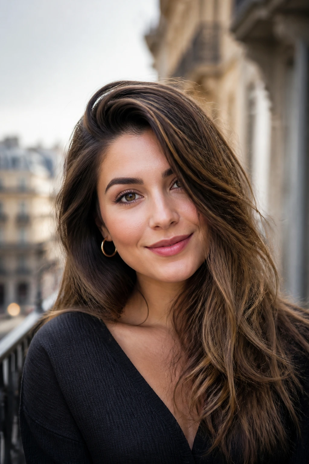 Portrait of a person with a deep side part and diagonal hair sweep