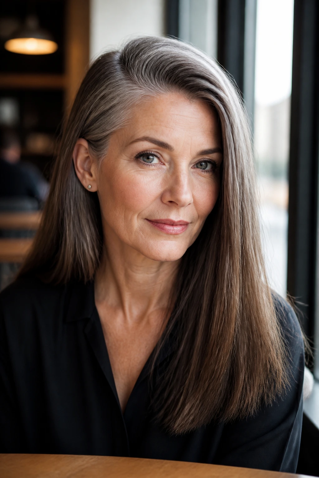 Portrait of a woman with a deep side part and crown lift