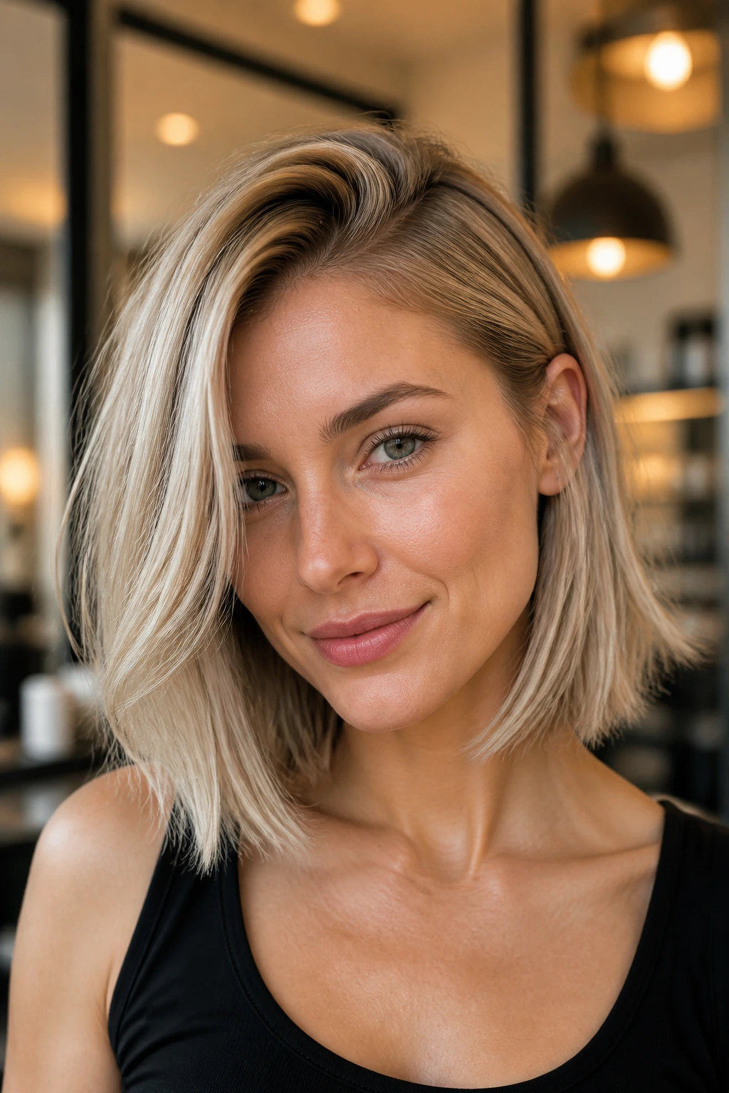 Close-up of a real person with deep side-part lob