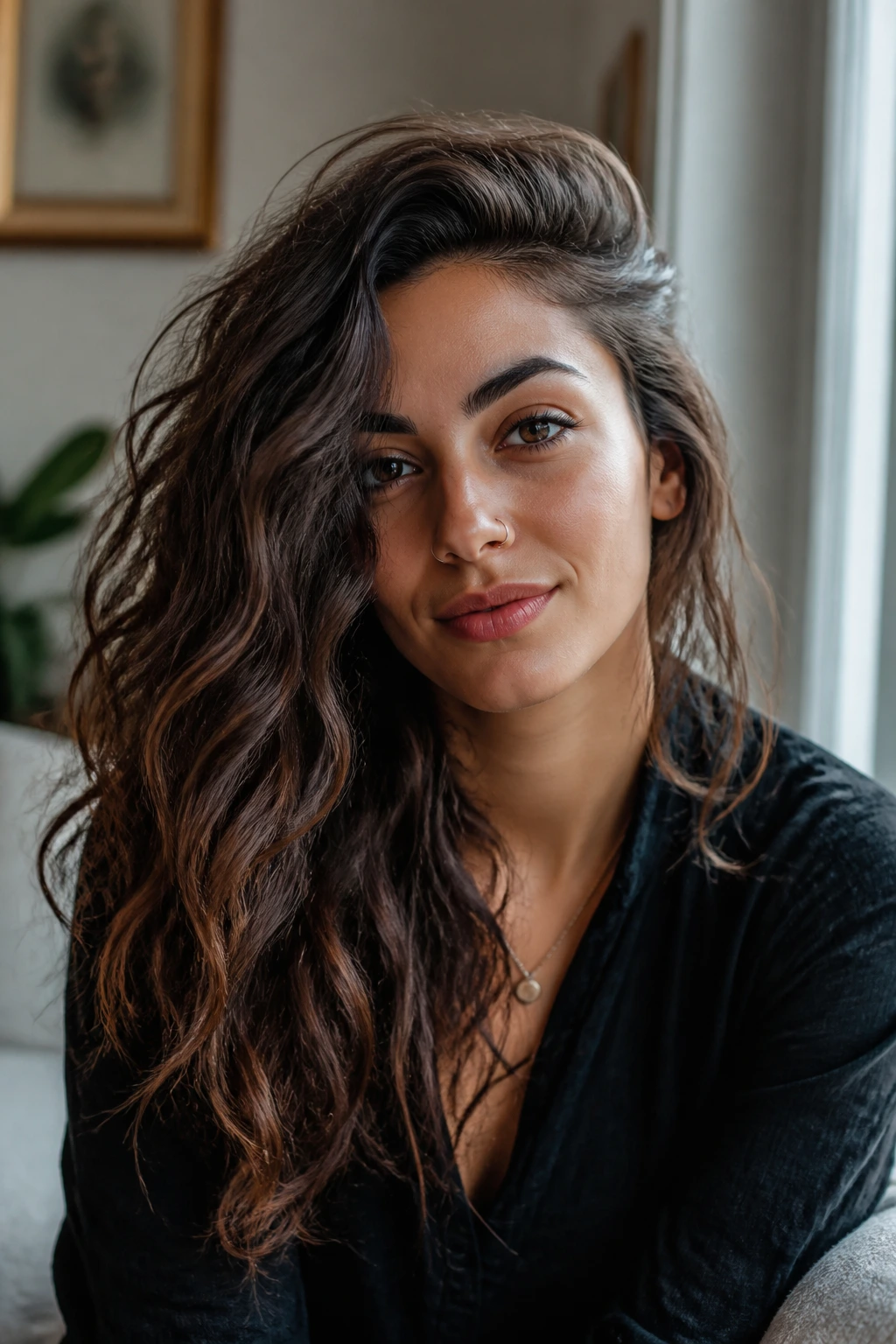 Portrait of real person with deep side part and dramatic wave sweep