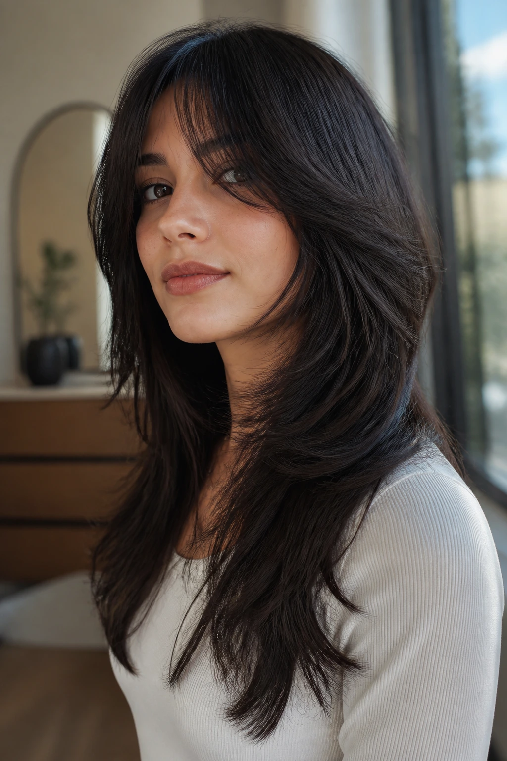 Portrait of a real person with Deep U Shag showing interior layers