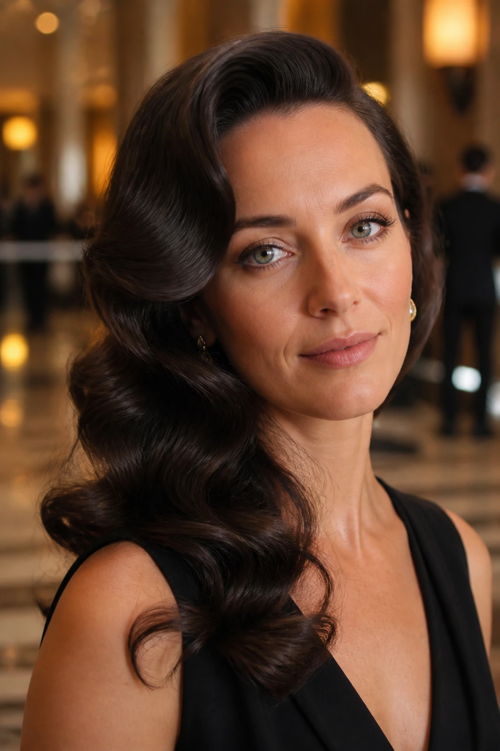 Close-up of a woman with deep vintage waves and side sweep