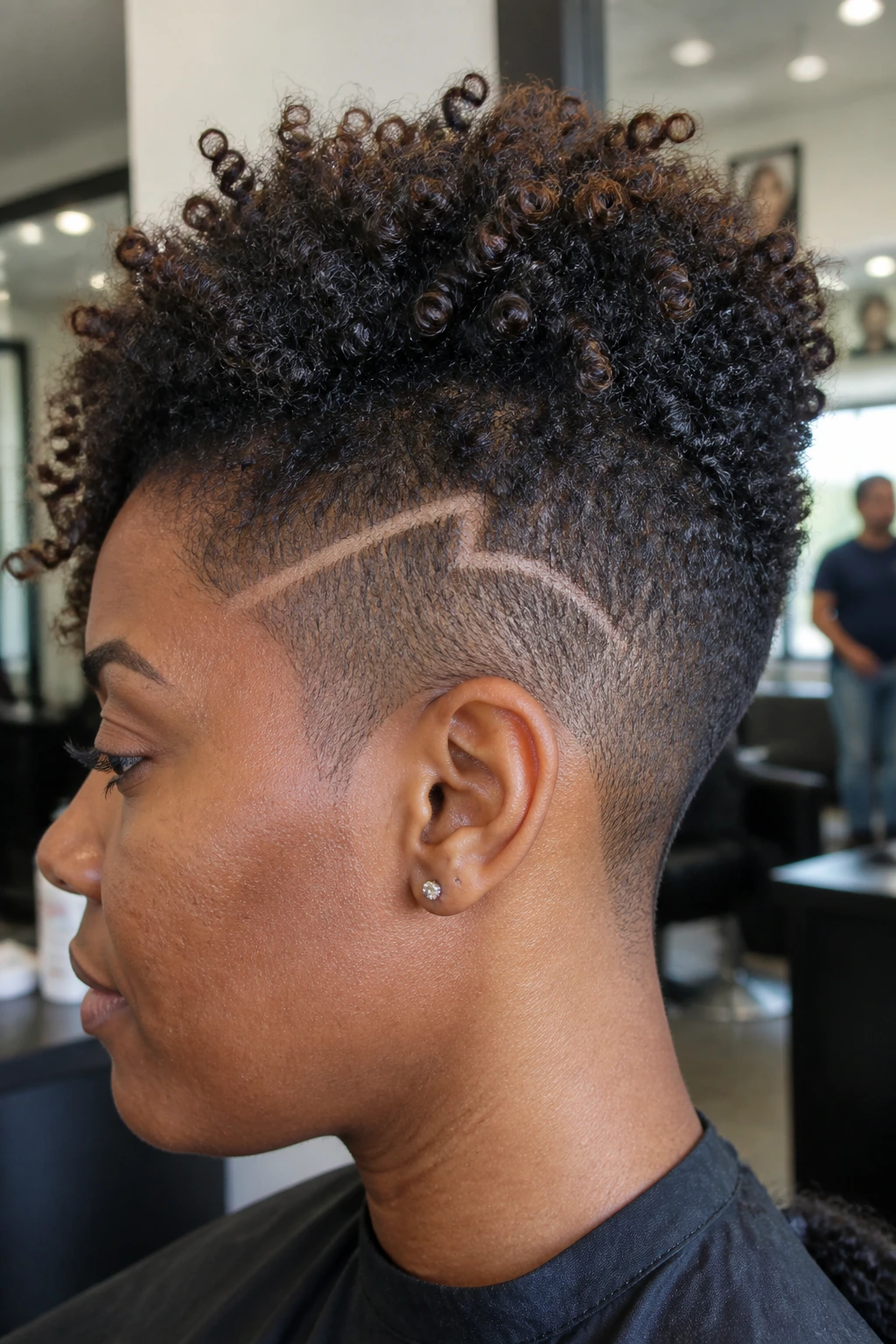 Close-up of a real head showing a crooked shaved line with messy edges to illustrate design mistakes