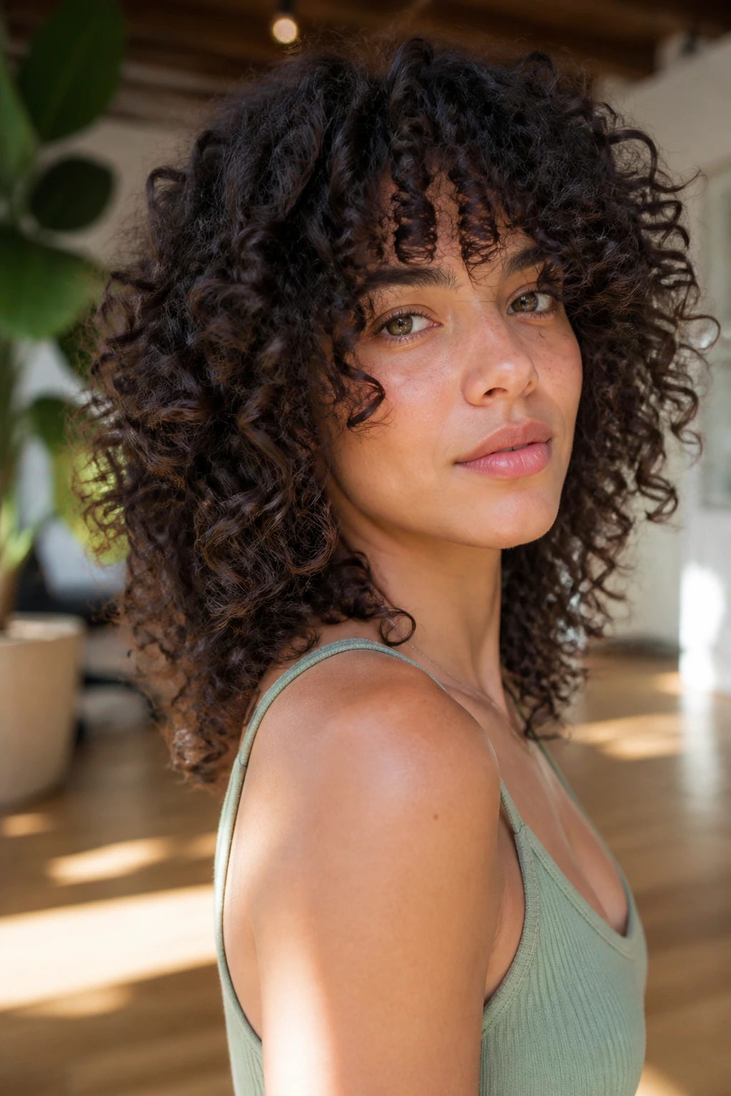 Real person with Deva-style curl-by-curl shape in natural light