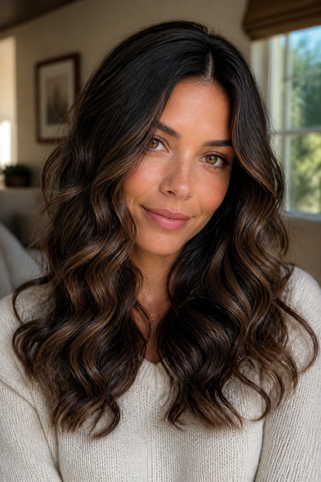 Portrait of woman with glam waves diffused for a soft finish.